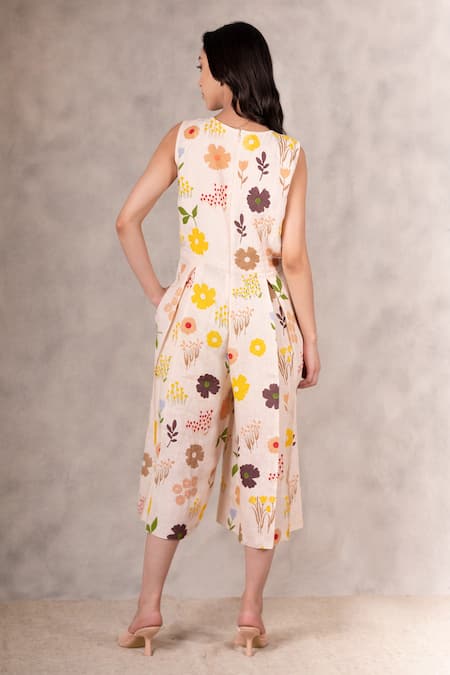 Arcvsh By Pallavi Singh Linen Floral Print Jumpsuit 