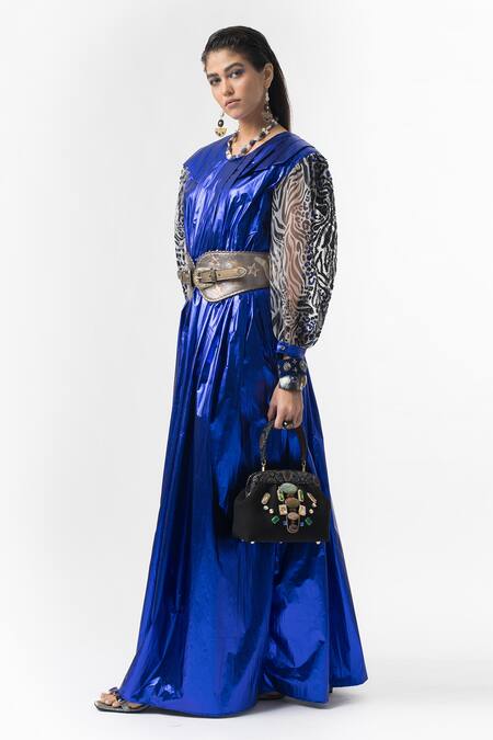 Rara Avis_Blue Metallic Maxi Dress _Online_at_Aza_Fashions