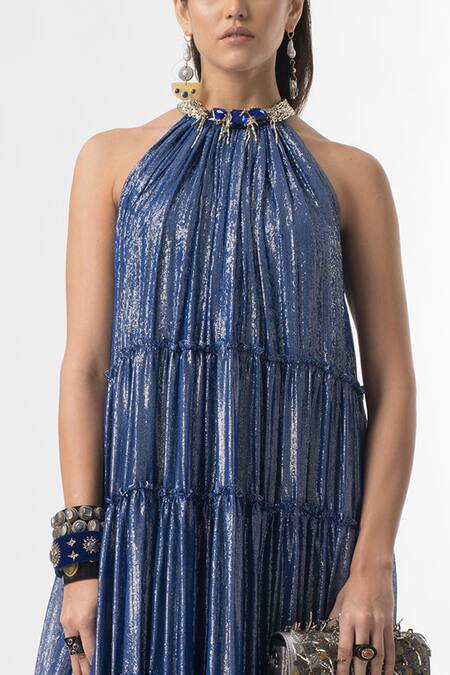 Buy_Rara Avis_Blue Halter Neck Gown _Online_at_Aza_Fashions