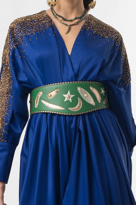 Buy Rara Avis Blue Cotton Satin Pleated Dress Online at Aza Fashions Buy_Rara Avis_Blue Cotton Satin Pleated Dress _Online_at_Aza_Fashions