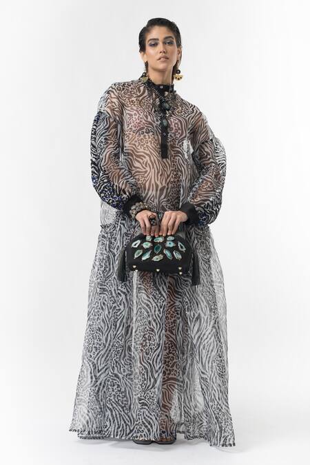 Rara Avis Black Zebra Print Sheer Dress