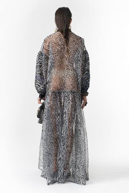 Shop Rara Avis Black Zebra Print Sheer Dress at Aza Fashions Shop_Rara Avis_Black Zebra Print Sheer Dress _at_Aza_Fashions