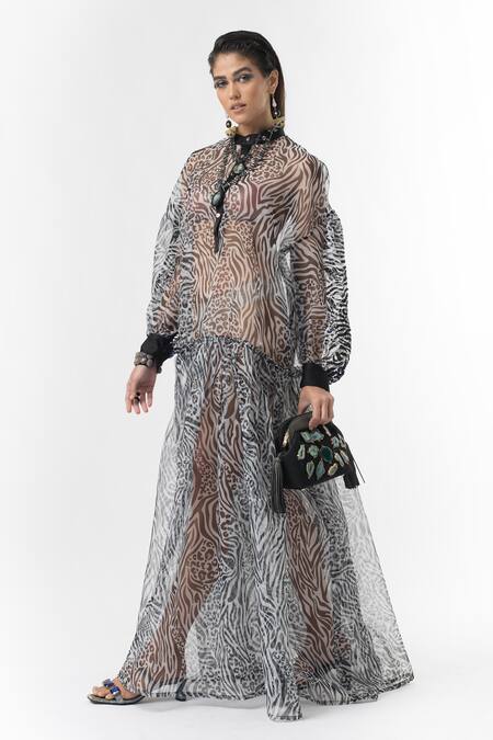 Rara Avis Black Zebra Print Sheer Dress Online at Aza Fashions Rara Avis_Black Zebra Print Sheer Dress _Online_at_Aza_Fashions