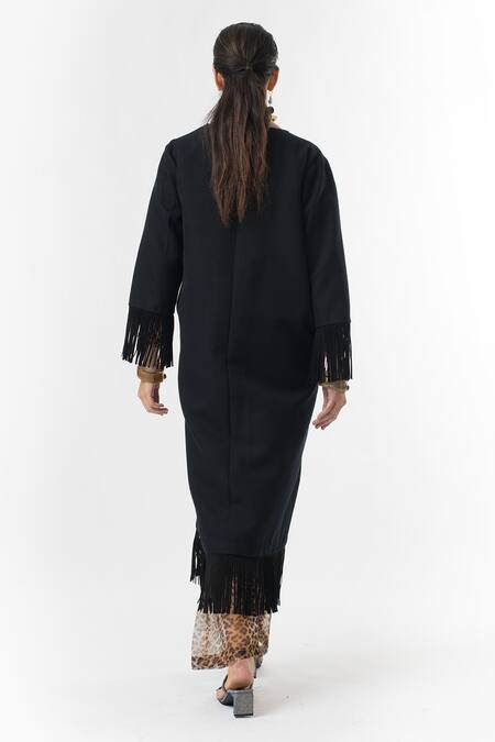 Shop Rara Avis Black Wool Overlap Style Jacket at Aza Fashions Shop_Rara Avis_Black Wool Overlap Style Jacket _at_Aza_Fashions