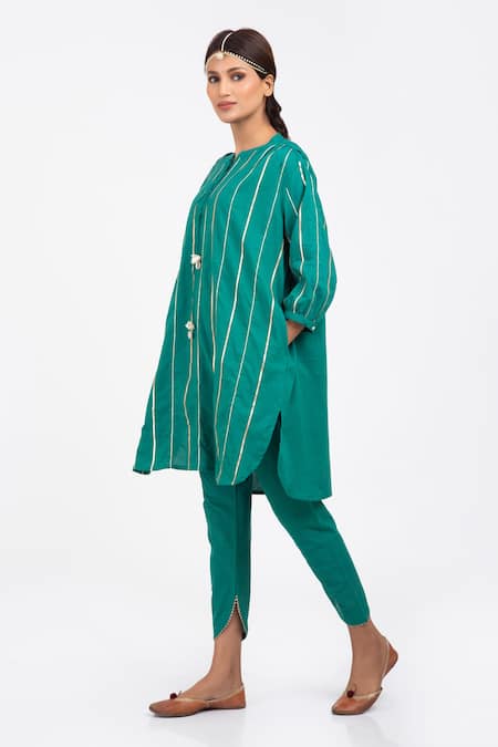 Shop Kalakari by Akanksha Blue Cotton Gota Patti Band Kurta And Dhoti Pant Set at Aza Fashions Shop_Kalakari by Akanksha_Blue Cotton Gota Patti Band Kurta And Dhoti Pant Set _at_Aza_Fashions