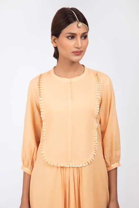 Kalakari by Akanksha Peach Cotton Gota Patti Round Kurta And Salwar Set Online at Aza Fashions Kalakari by Akanksha_Peach Cotton Gota Patti Round Kurta And Salwar Set _Online_at_Aza_Fashions