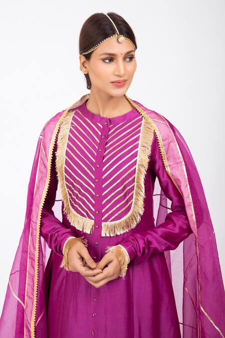 Kalakari by Akanksha Purple Silk Chanderi And Organza Gota Patti Band Anarkali Lehenga Set Online at Aza Fashions Kalakari by Akanksha_Purple Silk Chanderi And Organza Gota Patti Band Anarkali Lehenga Set _Online_at_Aza_Fashions