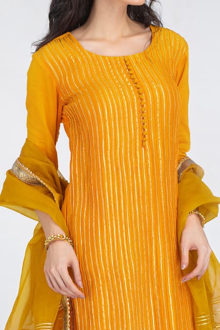 Buy Kalakari by Akanksha Yellow Silk Chanderi And Organza Gota Patti Round Kurta Palazzo Set Online at Aza Fashions Buy_Kalakari by Akanksha_Yellow Silk Chanderi And Organza Gota Patti Round Kurta Palazzo Set _Online_at_Aza_Fashions