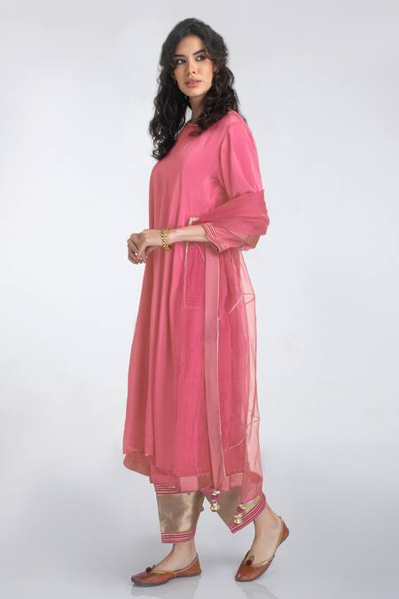 Kalakari by Akanksha Pink Upara Silk And Organza Gota Patti Round A-line Kurta Salwar Set Online at Aza Fashions Kalakari by Akanksha_Pink Upara Silk And Organza Gota Patti Round A-line Kurta Salwar Set _Online_at_Aza_Fashions