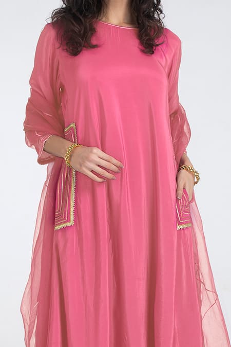 Buy Kalakari by Akanksha Pink Upara Silk And Organza Gota Patti Round A-line Kurta Salwar Set Online at Aza Fashions Buy_Kalakari by Akanksha_Pink Upara Silk And Organza Gota Patti Round A-line Kurta Salwar Set _Online_at_Aza_Fashions