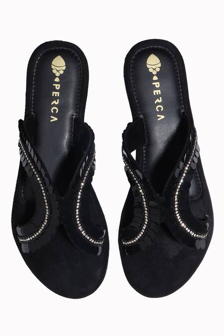Shop_Perca_Black Embellished Sequin Flats _at_Aza_Fashions