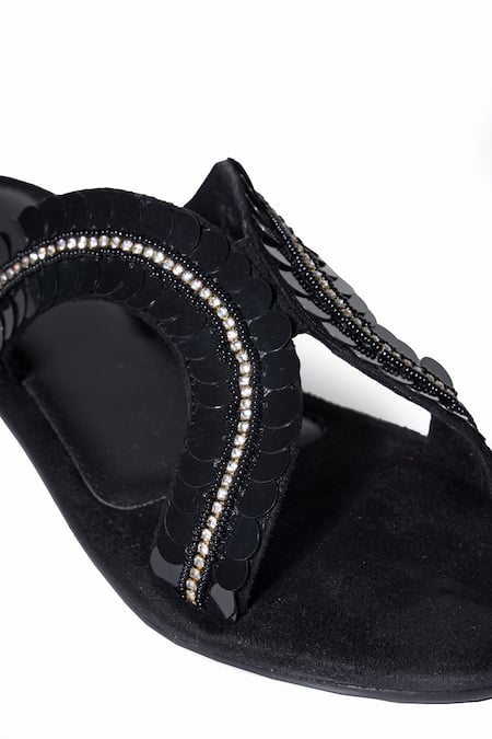 Buy_Perca_Black Embellished Sequin Flats _Online_at_Aza_Fashions