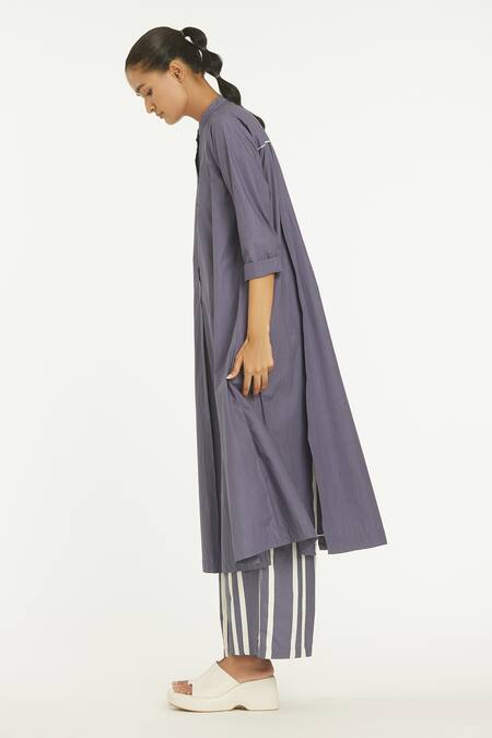 Buy_Three_Purple 100% Cotton Poplin Band Front Placket Tunic_Online_at_Aza_Fashions