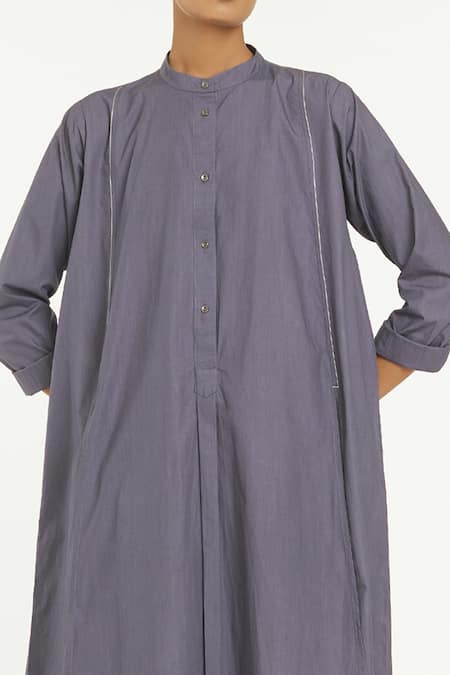 Shop_Three_Purple 100% Cotton Poplin Band Front Placket Tunic_Online_at_Aza_Fashions