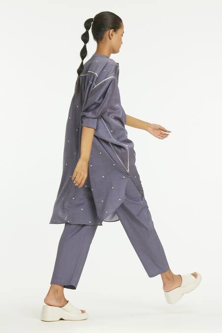 Three Purple 100% Cotton Poplin Stripes Slim Fit Pants Online at Aza Fashions Three_Purple 100% Cotton Poplin Stripes Slim Fit Pants _Online_at_Aza_Fashions