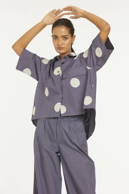 Three_Purple 100% Cotton Poplin High Waist Pleated Pants_Online_at_Aza_Fashions