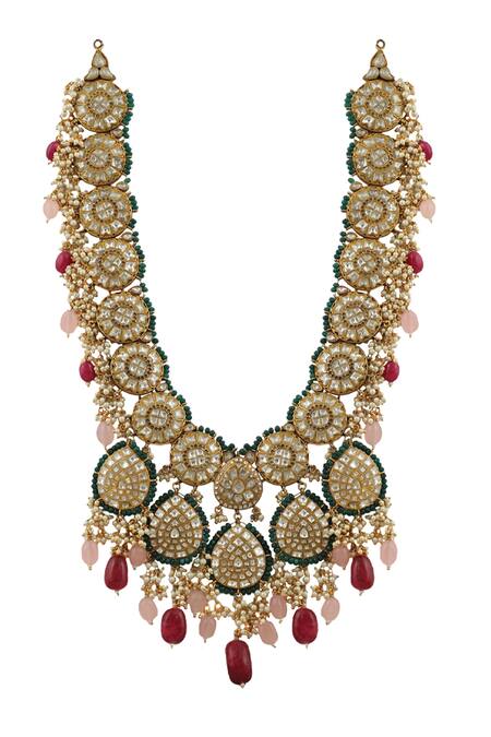 Buy_Riana Jewellery_Gold Plated Pearls Jadtar Stone Embellished Necklace Set _Online_at_Aza_Fashions