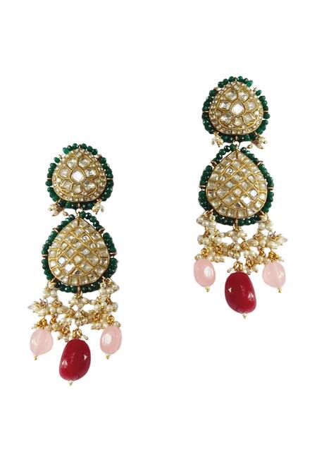 Riana Jewellery_Gold Plated Pearls Jadtar Stone Embellished Necklace Set _at_Aza_Fashions