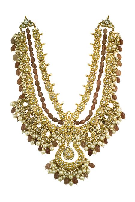 Riana Jewellery Gold Plated Pearls, Glitter, Stones Jadtar Encrusted Necklace Set Online at Aza Fashions Riana Jewellery_Gold Plated Pearls, Glitter, Stones Jadtar Encrusted Necklace Set _Online_at_Aza_Fashions