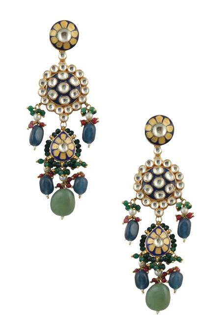 Shop_Riana Jewellery_Blue Pearls, Diamonds, Stones Meenakari Long Necklace Set _Online_at_Aza_Fashions