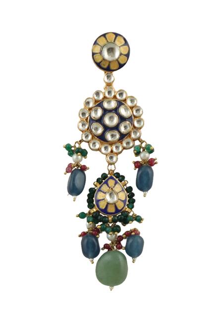 Riana Jewellery_Blue Pearls, Diamonds, Stones Meenakari Long Necklace Set _at_Aza_Fashions