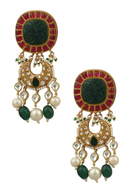 Shop Riana Jewellery Gold Plated Pearls, Diamonds, Stones Floral Choker Set Online at Aza Fashions Shop_Riana Jewellery_Gold Plated Pearls, Diamonds, Stones Floral Choker Set _Online_at_Aza_Fashions