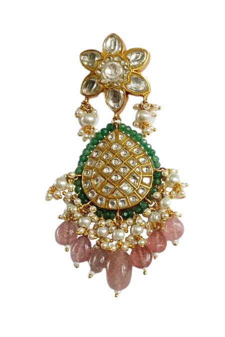 Riana Jewellery_Gold Plated Pearls, Diamonds, Stones Embellished Choker Set _at_Aza_Fashions