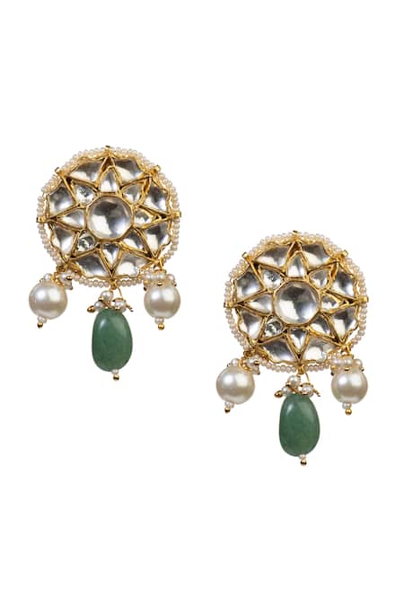 Shop_Riana Jewellery_Gold Plated Pearls, Diamonds, Stones Multi Layered Beaded Choker Set _Online_at_Aza_Fashions