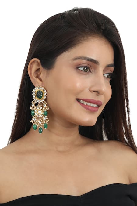 Buy_Riana Jewellery_Gold Plated Pearls, Stones Floral Embellished Choker Set _Online_at_Aza_Fashions