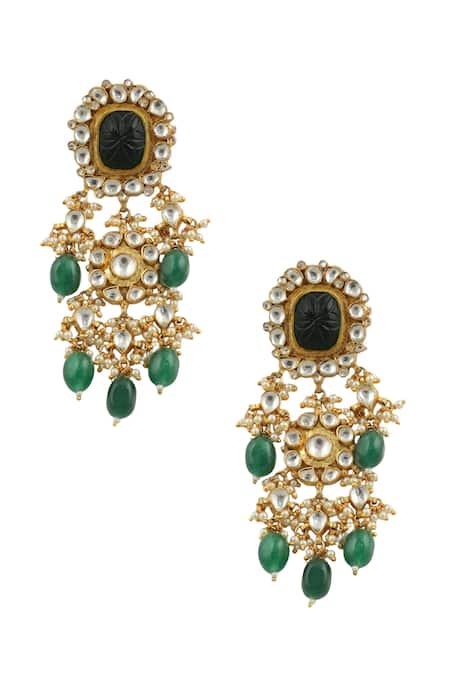 Shop_Riana Jewellery_Gold Plated Pearls, Stones Floral Embellished Choker Set _Online_at_Aza_Fashions