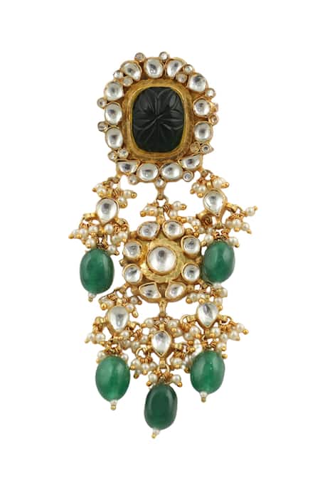 Riana Jewellery_Gold Plated Pearls, Stones Floral Embellished Choker Set _at_Aza_Fashions