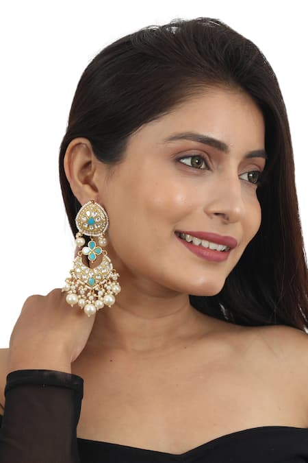 Buy Riana Jewellery Blue Pearls, Diamonds, Crystals Drop Necklace Set Online at Aza Fashions Buy_Riana Jewellery_Blue Pearls, Diamonds, Crystals Drop Necklace Set _Online_at_Aza_Fashions