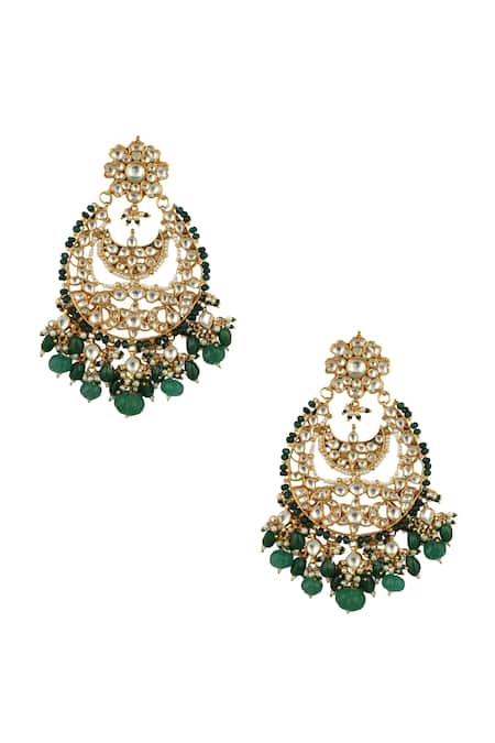 Shop_Riana Jewellery_Gold Plated Pearls, Diamonds, Crystals Geometric Stone Choker Set _Online_at_Aza_Fashions