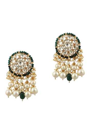 Shop Riana Jewellery Gold Plated Pearls, Stones Pendant Drop Choker Set Online at Aza Fashions Shop_Riana Jewellery_Gold Plated Pearls, Stones Pendant Drop Choker Set _Online_at_Aza_Fashions