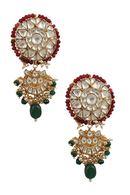 Shop_Riana Jewellery_Gold Plated Pearls, Diamonds, Stones Multi Beaded Layered Choker Set _Online_at_Aza_Fashions