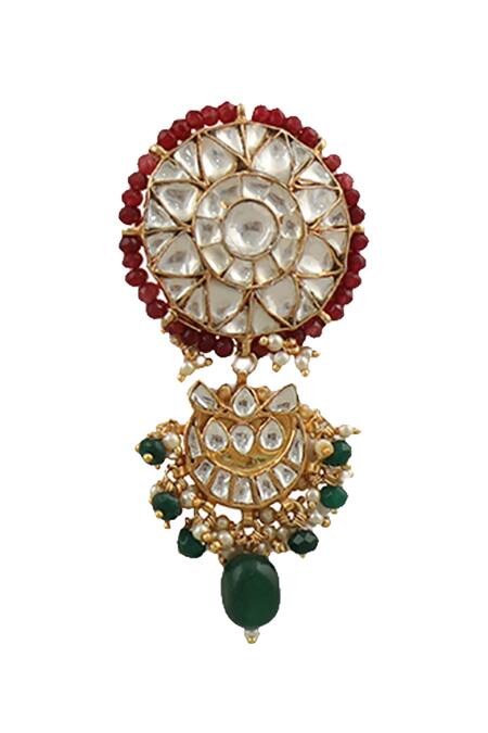 Riana Jewellery_Gold Plated Pearls, Diamonds, Stones Multi Beaded Layered Choker Set _at_Aza_Fashions