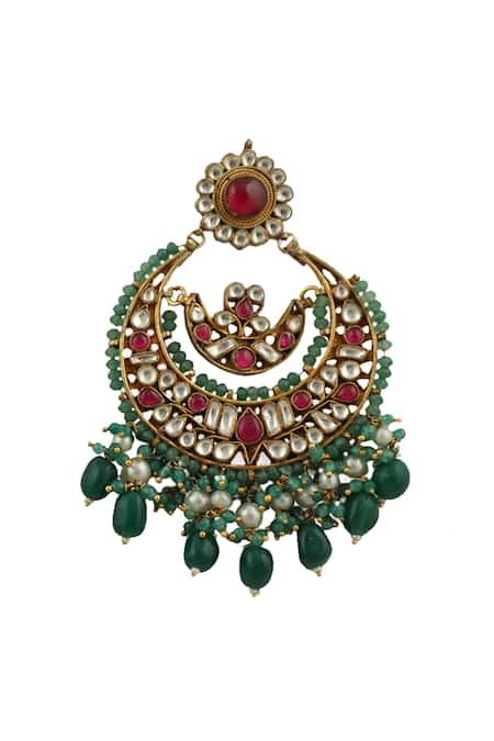 Riana Jewellery_Gold Plated Pearls, Stones Embellished Chandbalis _Online_at_Aza_Fashions