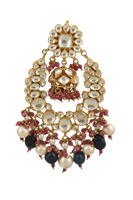 Riana Jewellery_Gold Plated Pearls, Diamonds, Crystals Floral Top Embellished Chandbalis _Online_at_Aza_Fashions