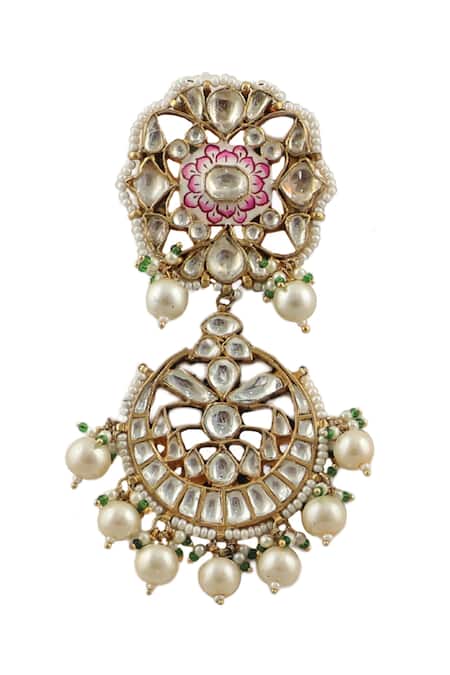 Riana Jewellery Gold Plated Pearls, Diamonds, Crystals Meenakari Chandbalis Online at Aza Fashions Riana Jewellery_Gold Plated Pearls, Diamonds, Crystals Meenakari Chandbalis _Online_at_Aza_Fashions