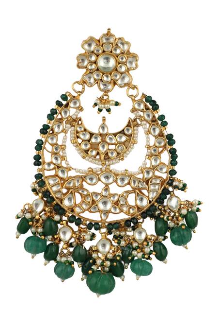 Riana Jewellery Gold Plated Pearls, Diamonds, Stones Floral Embellished Chandbalis Online at Aza Fashions Riana Jewellery_Gold Plated Pearls, Diamonds, Stones Floral Embellished Chandbalis _Online_at_Aza_Fashions