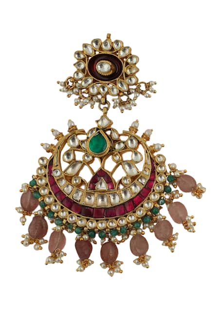 Riana Jewellery_Gold Plated Pearls, Diamonds, Crystals Stone Embellished Chandbalis _Online_at_Aza_Fashions