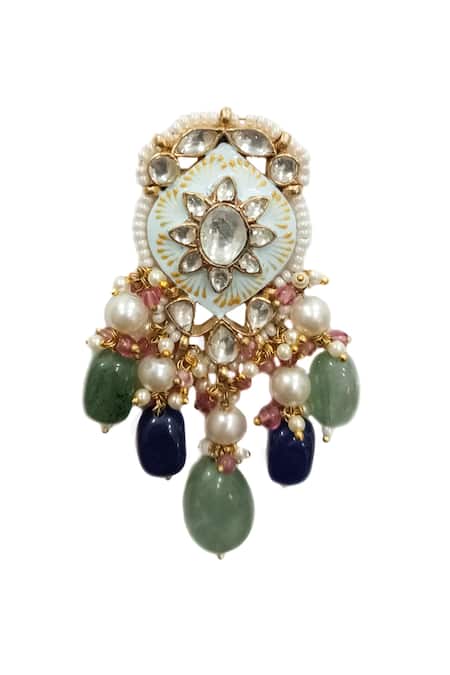 Riana Jewellery_Blue Pearls, Diamonds, Stones Meenakari Earrings _Online_at_Aza_Fashions