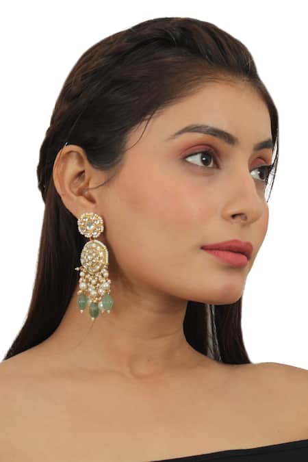 Shop_Riana Jewellery_Gold Plated Pearls, Diamonds, Stones Jadtar Choker Set _Online_at_Aza_Fashions