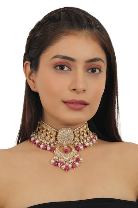 Riana Jewellery Gold Plated Pearls Jadtar Stone Encrusted Choker Set Online at Aza Fashions Riana Jewellery_Gold Plated Pearls Jadtar Stone Encrusted Choker Set _Online_at_Aza_Fashions