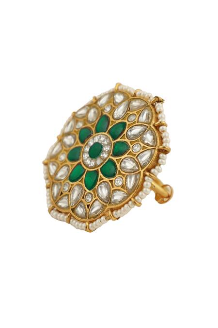 Riana Jewellery Gold Plated Pearls, Diamonds, Stones Studded Floral Ring Online at Aza Fashions Riana Jewellery_Gold Plated Pearls, Diamonds, Stones Studded Floral Ring _Online_at_Aza_Fashions