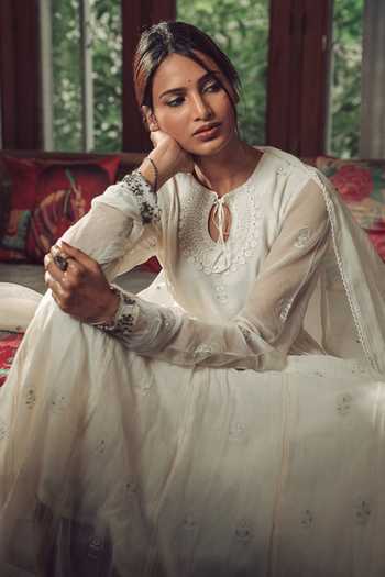 Shop_Rhua_White Anarkali Chanderi, Dupatta Organza, Pant Cotton Silk Embroidered Set _Online_at_Aza_Fashions