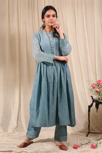 Rhua Blue Stripe Pattern Anarkali Set Online at Aza Fashions Rhua_Blue Stripe Pattern Anarkali Set _Online_at_Aza_Fashions