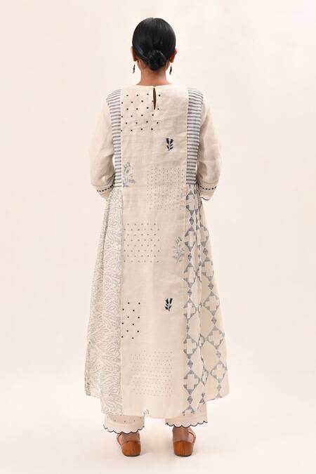 Shop Arcvsh By Pallavi Singh Ivory , Gauze Floral, Geometric Round Printed Kurta Pant Set Online at Aza Fashions Shop_Arcvsh By Pallavi Singh_Ivory , Gauze Floral, Geometric Round Printed Kurta Pant Set_Online_at_Aza_Fashions