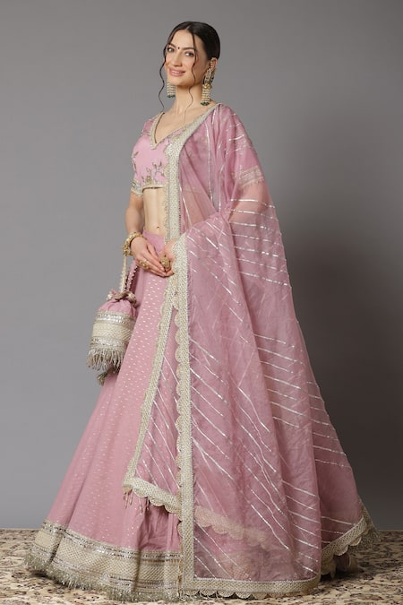 Buy_Shikhar Sharma_Purple Blouse Chinon And Dupatta Silk Organza, Lehenga Cotton Chanderi Set _Online_at_Aza_Fashions