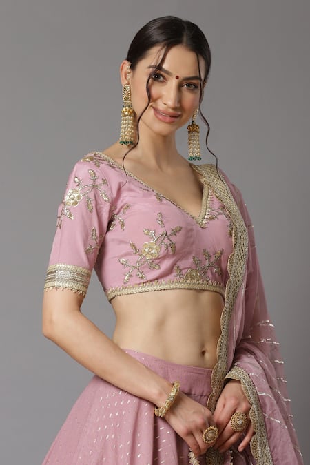 Shop_Shikhar Sharma_Purple Blouse Chinon And Dupatta Silk Organza, Lehenga Cotton Chanderi Set _Online_at_Aza_Fashions